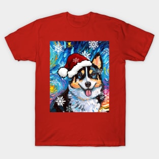 Tri Color Corgi Santa T-Shirt